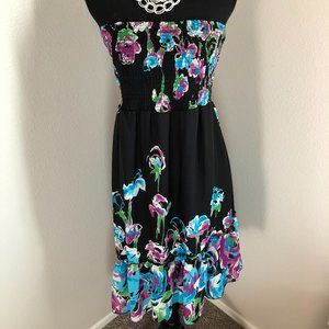 Floral black strapless dress *only*